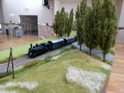 Ein GmP quert die Eisenbahnkreuzung auf dem Weg nach Röschitz